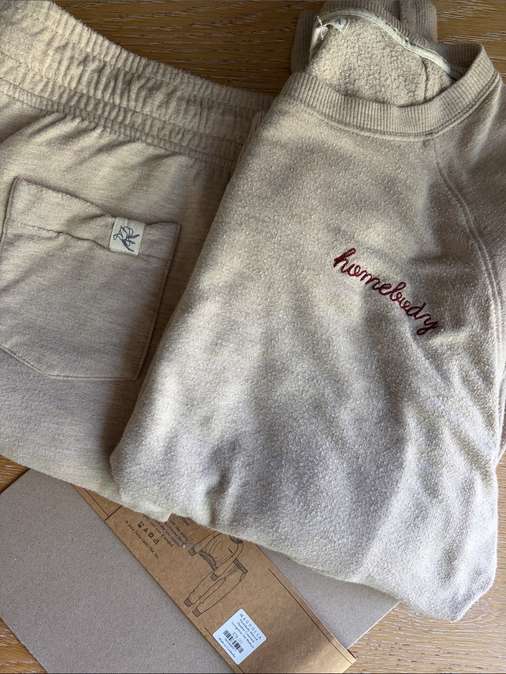 Magnolia “Homebody” Almond Heather Embroidered Loungewear Set- (washed/not worn)